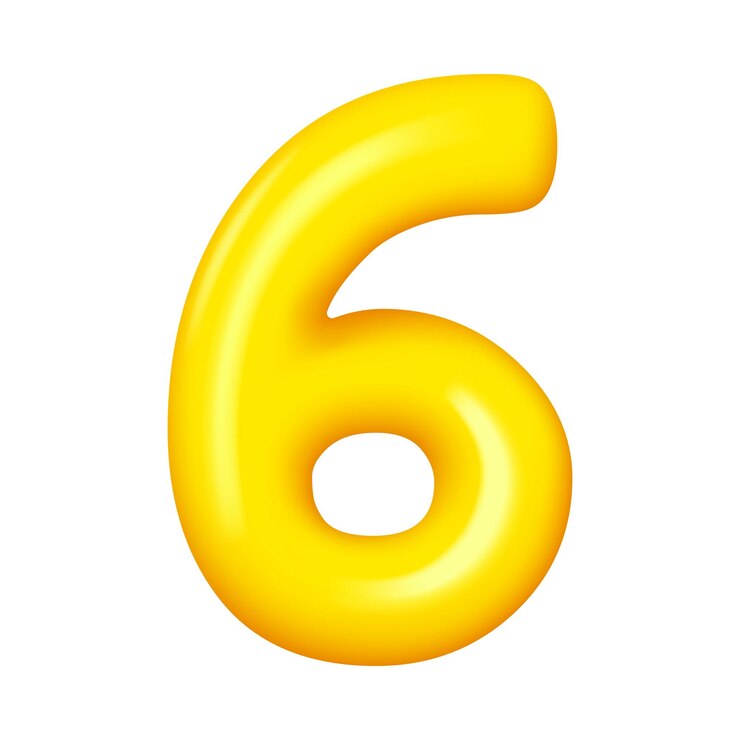 Número seis numeral sexto globo amarillo brillante