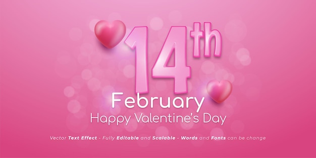 Número de texto editable realista 14 de febrero día de san valentín sobre fondo rosa