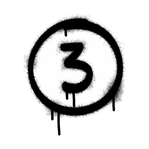 Número tres icono Graffiti Spray aislado en fondo blanco Número tres símbolo de graffiti con spray negro en fondo blanco Ilustración vectorial