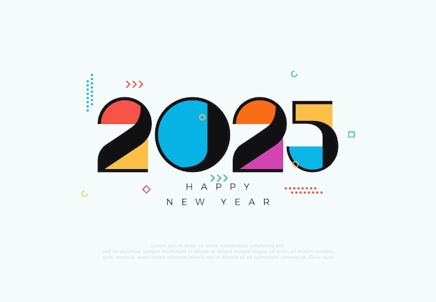 Número único 2025 con coloridos números clásicos Diseño premium para saludos de año nuevo para pancartas, carteles o redes sociales y calendarios