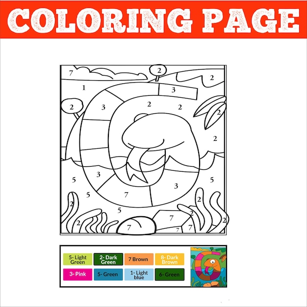 Número de vector para colorear página para niños. lindos animales de la selva de dibujos animados. aprender números y colores