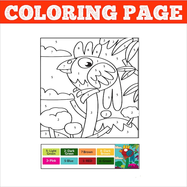 Número de vector para colorear página para niños. lindos animales de la selva de dibujos animados. aprender numeros