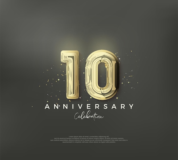 Número de vector dorado para la celebración del décimo aniversario Fondo de vector Premium para saludo y celebración