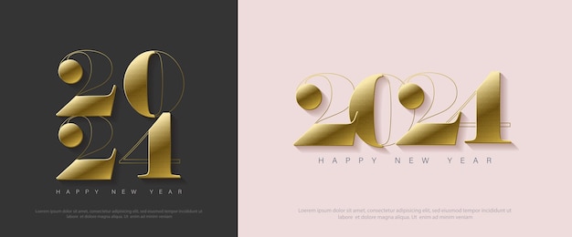 Número de vector de oro de año nuevo 2024 Diseño de celebración de feliz año nuevo 2024 Diseño de vector premium moderno limpio y único para saludo de calendario y celebración de año nuevo