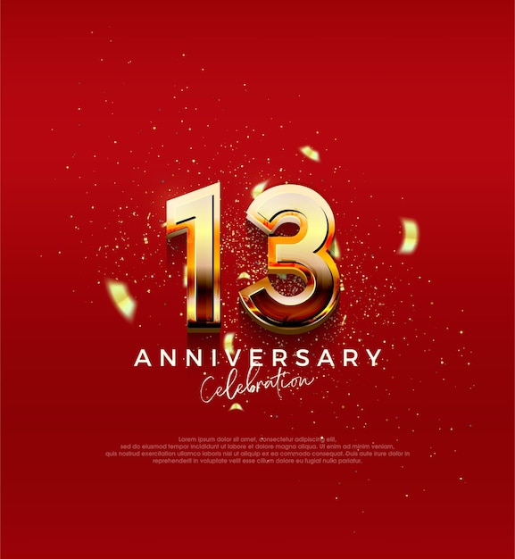 Número vectorial dorado para la celebración del 13o aniversario Fondo vectorial premium para saludos y celebraciones