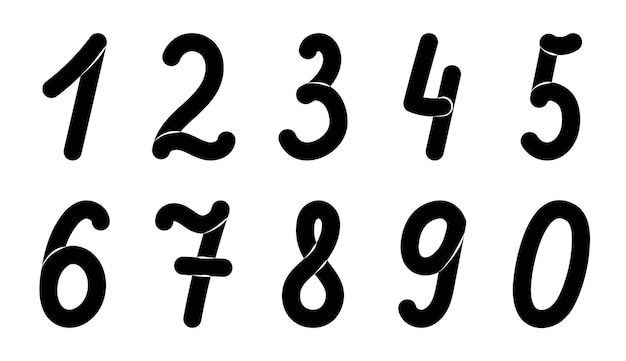 Los números de 0 a 9 en color negro Conjunto de números decorativos simples