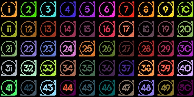 Números de 1 a 50 círculos de esquina a color completo para niños premium