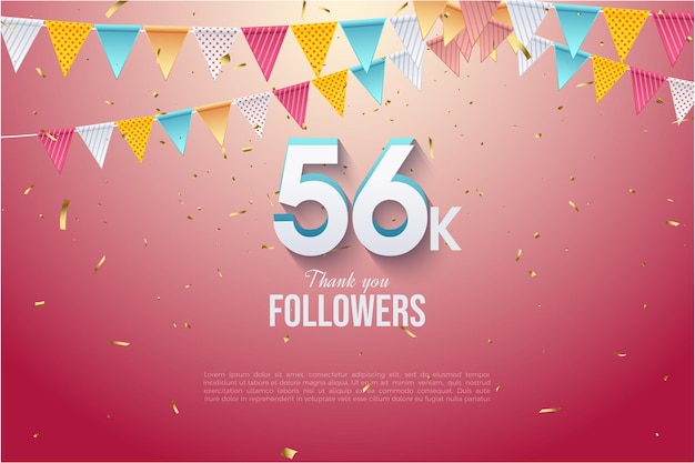 Números 3d y cortinas decorativas para celebración de 56k seguidores.