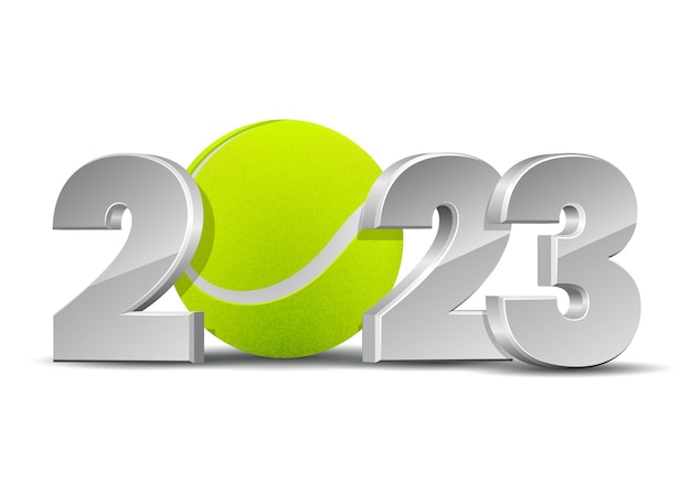 Números de año nuevo 2023 con pelota de tenis Patrón de diseño creativo para cartel de banner de tarjeta de felicitación