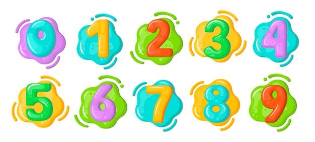 Números de dibujos animados fuente Números divertidos de la infancia para el cumpleaños del bebé Elementos de diseño coloridos Decoración linda de cumpleaños de niños Matemáticas en la escuela primaria Ilustración gráfica numérica vectorial