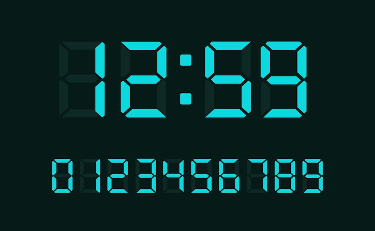 Vector números digitales con led azul contador de reloj electrónico o digital con cifras con led vector eps 10