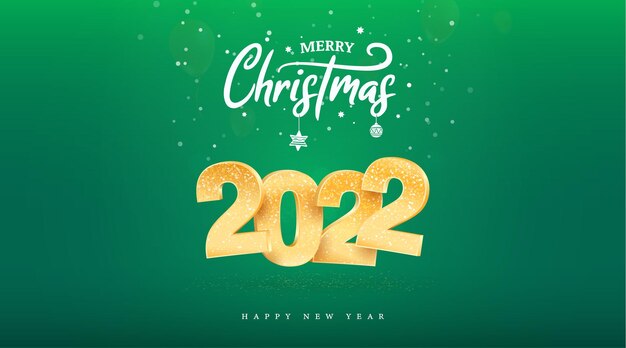 Vector números dorados feliz año nuevo celebración sobre fondo verde feliz navidad letras celebrar