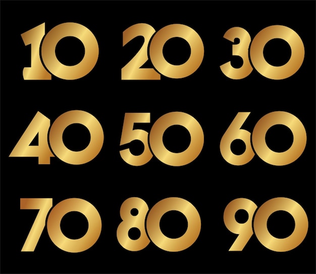 Números dorados en negro Números de fondo Número de vector Número de logotipo Número dorado