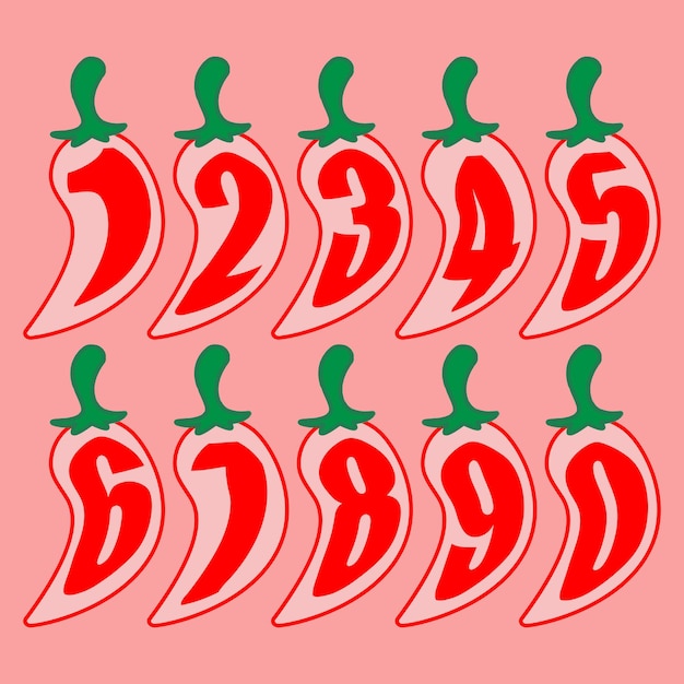 Números en formas de chile Alfabeto vectorial de números coloridos en formas de chile