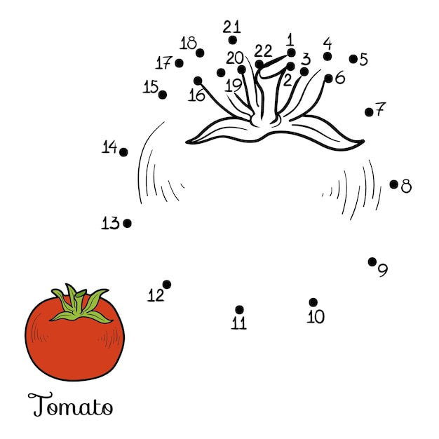 Números juego punto a punto frutas y verduras tomate