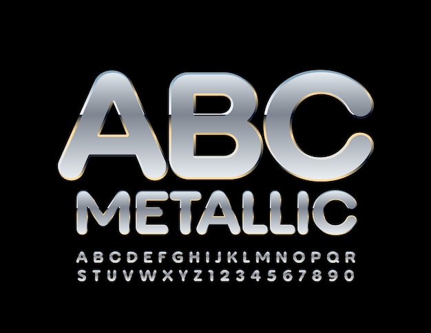 Vector números y letras del alfabeto elegante metálico. fuente de plata con estilo