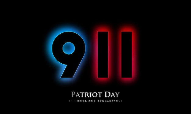 Números de letrero de neón del día del patriota 911 que brillan intensamente