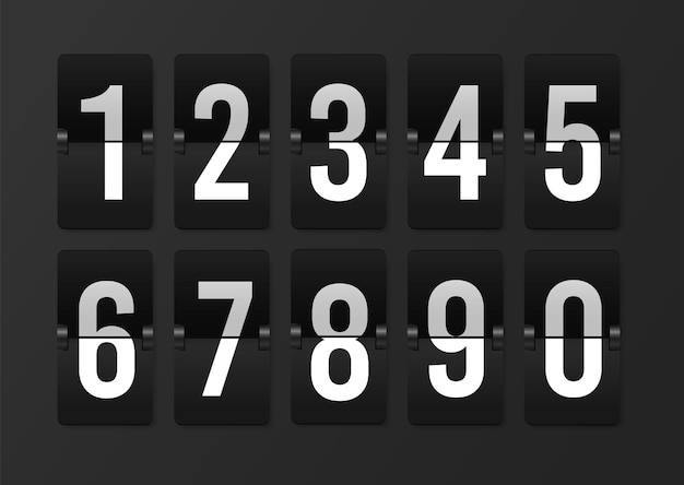 Números del marcador de cuenta regresiva Horario realista del vector de puntuación Tablero giratorio mecánico retro del aeropuerto Maqueta de contador