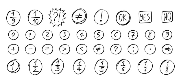 números matemáticos dibujar un icono dibujado a mano dibujar números matemáticos y fracciones en matemáticas símbolo de clipart de línea