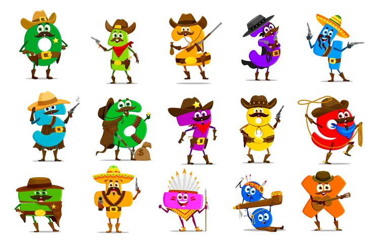 Vector los números matemáticos de los vaqueros nativos americanos de dibujos animados