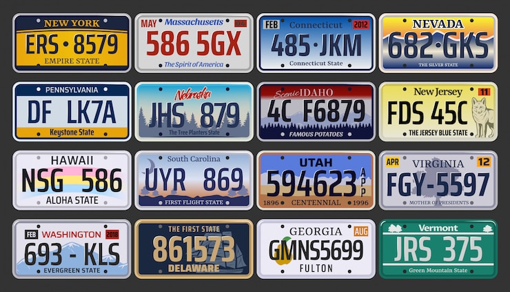 Vector números de matrícula y matrículas de automóviles en ee. uu.