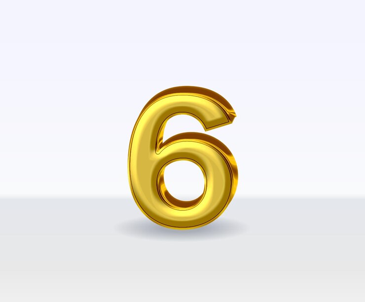 Vector números de metal dorado de 3d número 6 en fondo blanco