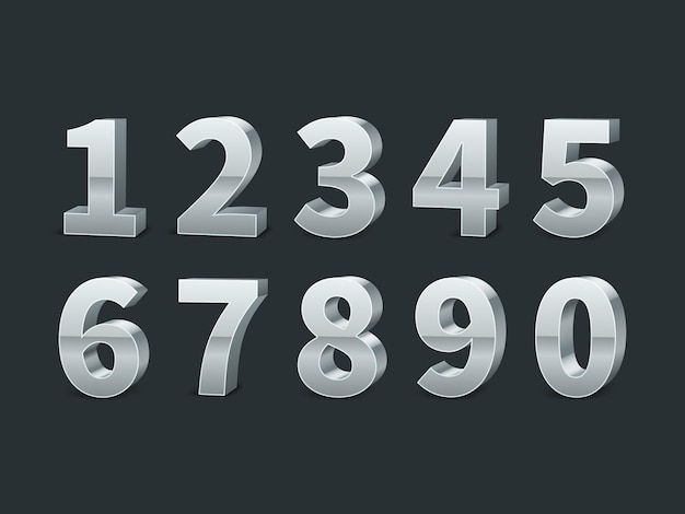 Vector números de plata 3d sobre fondo negro