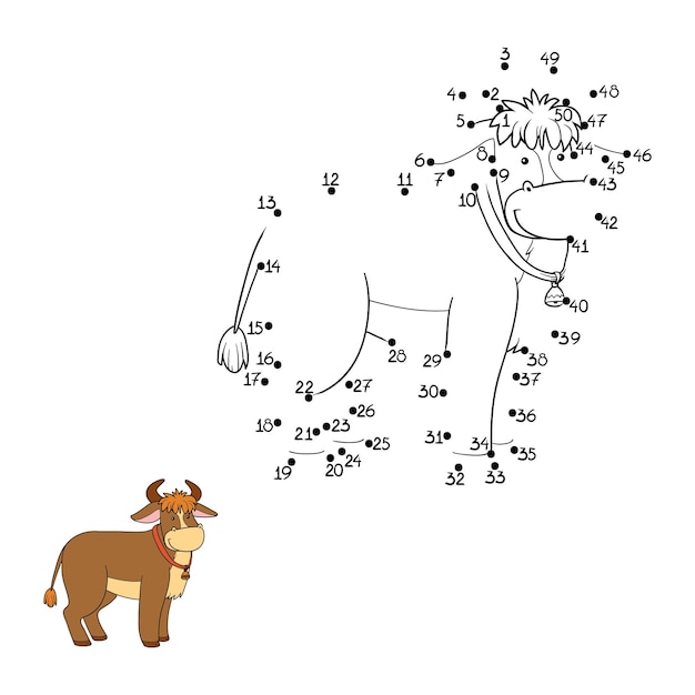 Números punto a punto juego granja animal toro