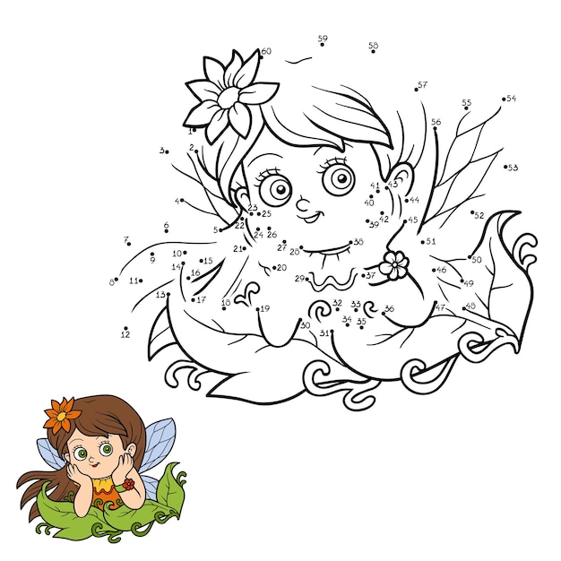 Números punto a punto juego para niños dibujos animados lindo pequeña hada