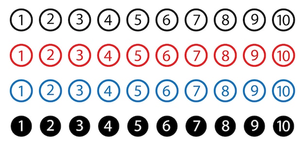 Números de puntos de bala Marcadores de lista coloridos de 1 a 10 Elementos de diseño vectorial establecidos para la infografía moderna Ilustración vectorial