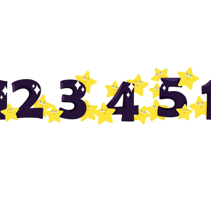 Vector números púrpuras de dibujos animados con estrellas en un borde sin costuras