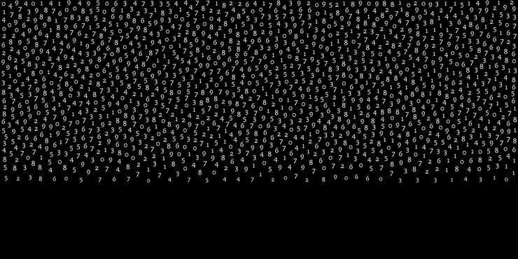 Vector números que caen, concepto de big data. dígitos voladores ordenados blancos binarios. auténtica pancarta futurista sobre fondo negro. ilustración de vector digital con números que caen.