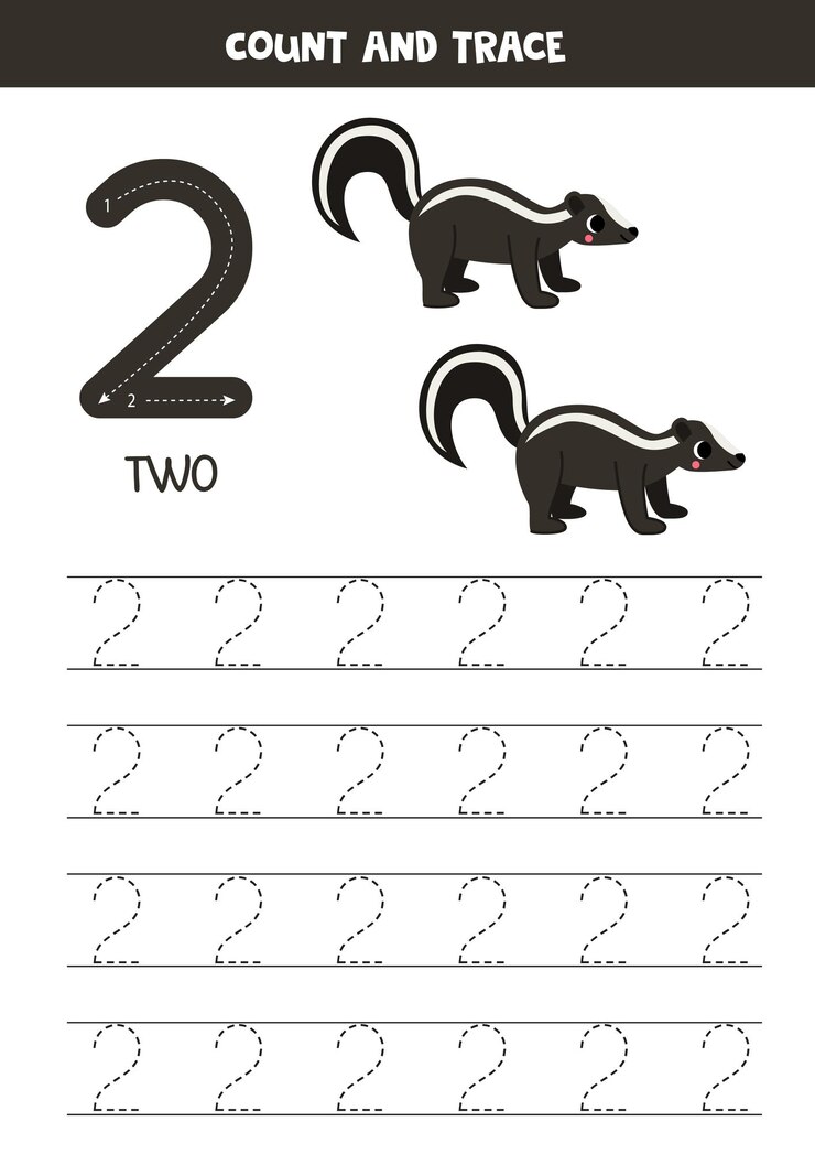 Vector números de rastreo número dos simpáticas mofetas de dibujos animados