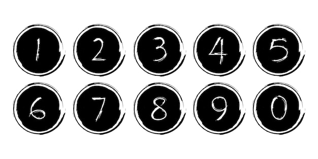 Números redondos simples dibujados a mano en estilo plano Colección de números 10 signos simples de símbolos negros para aplicaciones UI y sitios web doodle art