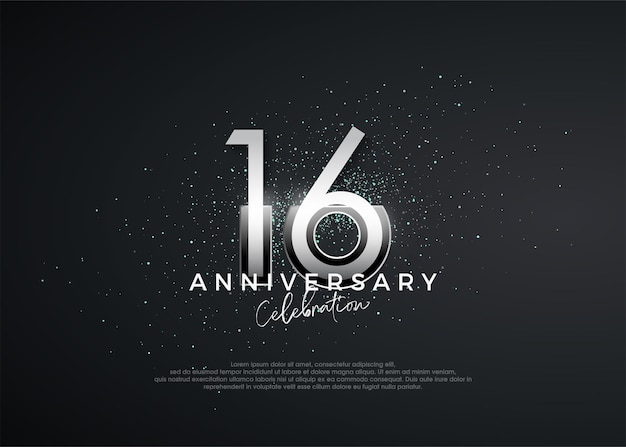 Números simples y elegantes Celebración del 16 aniversario Vector premium para el cartel de la celebración de la bandera