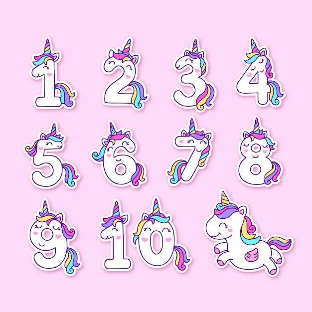 Números de unicornio colorido lindo