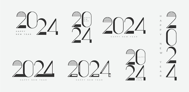 Números únicos y con simple coloreo en blanco y negro para la celebración del año nuevo de 2024
