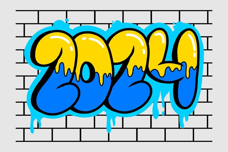Vector números vectoriales 2024 graffiti ilustración dibujada a mano