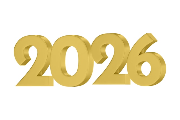 Números vectoriales 3D 2026 en un color dorado Objeto de diseño para tarjetas de felicitación de Año Nuevo pancartas publicitarias Números metálicos atrevidos y elegantes y con bordes afilados Elemento 3D aislado en blanco