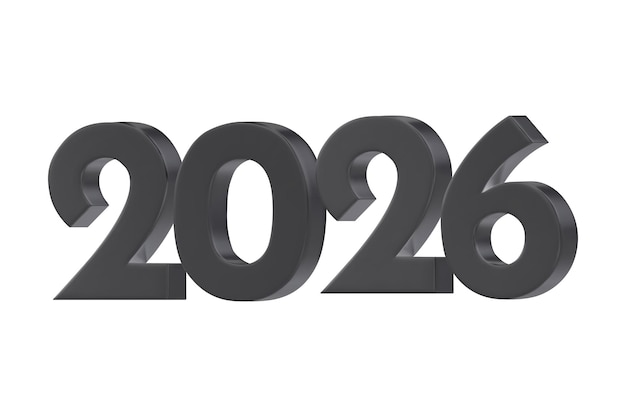 Números vectoriales 3D 2026 en un color metálico negro Objeto de diseño para tarjetas de felicitación de Año Nuevo pancartas publicitarias Los números metálicos son audaces y elegantes y con bordes afilados Elemento 3D aislado en blanco