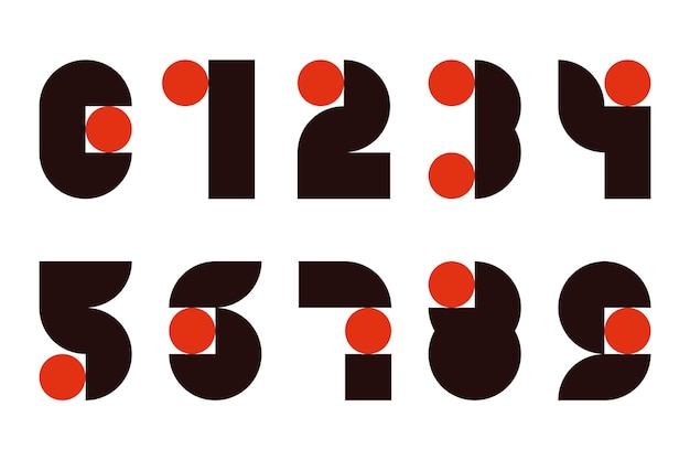 Números vectoriales establecidos de cero a nueve estilo retro o bauhaus
