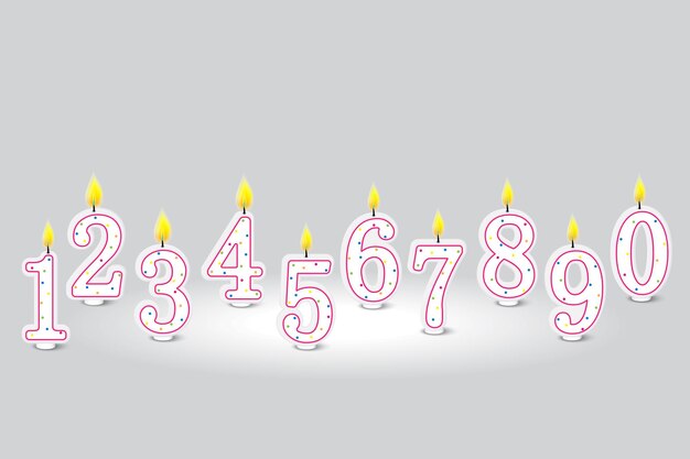 Números de velas de colores Conjunto de celebración de cumpleaños Elemento de decoración de la fiesta Ilustración vectorial EPS 10