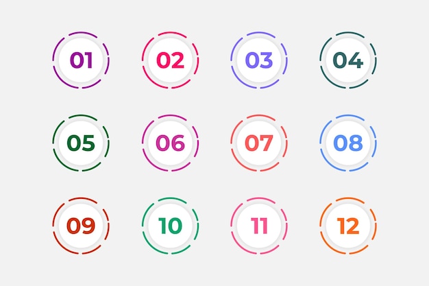 Vector números de viñetas del uno al doce