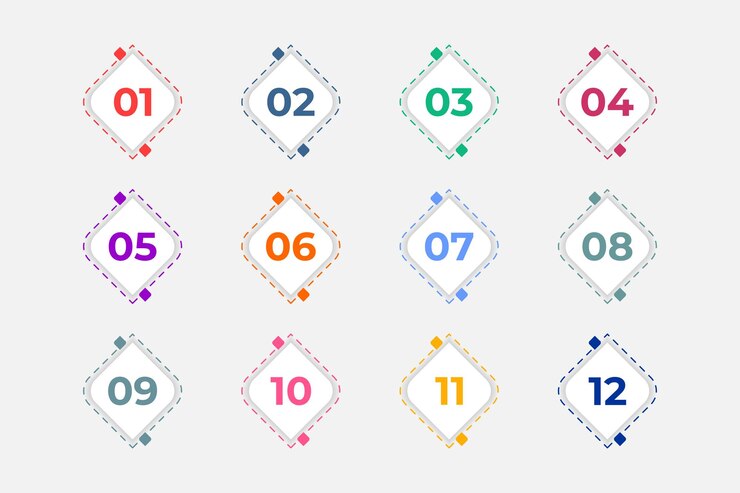 Vector números de viñetas del uno al doce