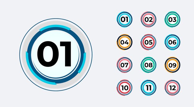 Vector números de viñetas circulares establecidos de uno a diez vector gratis