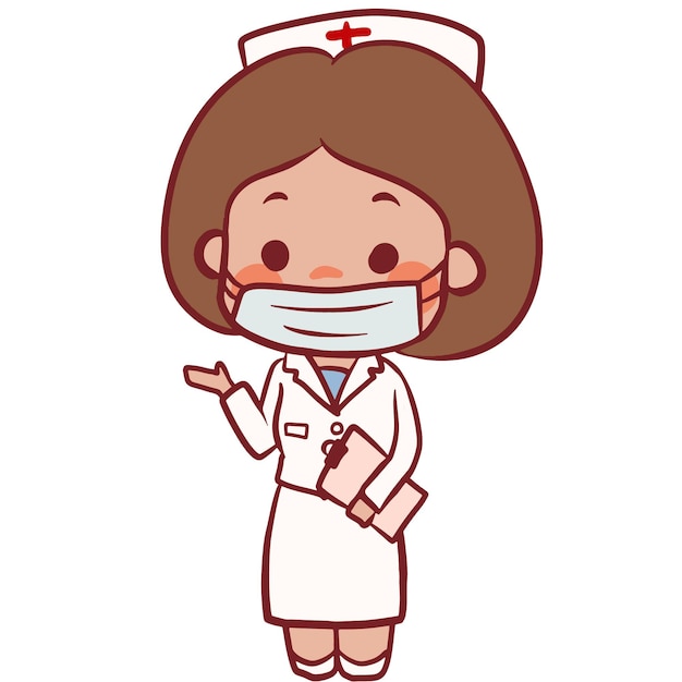 Nurse ver no glasses dibujos animados lindo vector art chibi