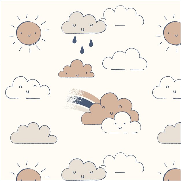 Nursery bebé nudo nube sol arco iris diseño de impresión de tela de patrón sin costuras