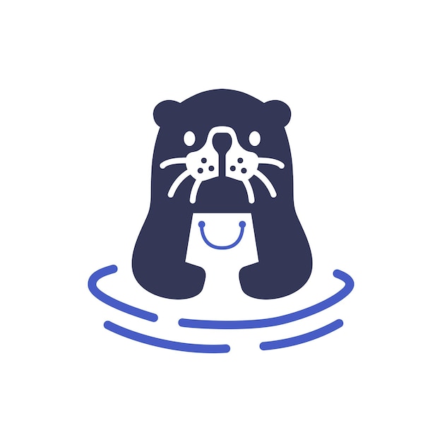 nutria marina tienda bolsa de compras logotipo mascota icono ilustración