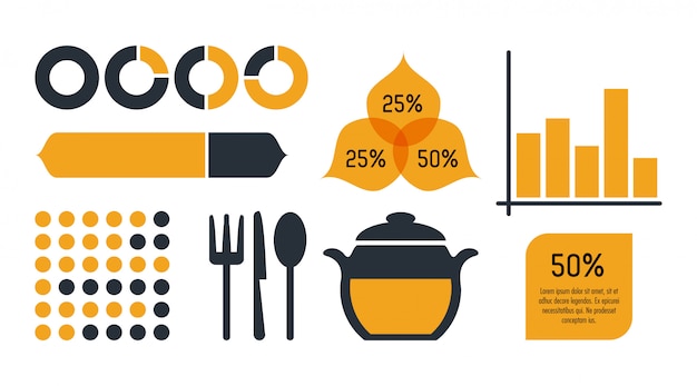 Nutrición y alimentos iconos de infografía estadísticas y elementos