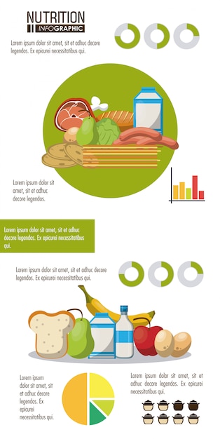 Vector nutrición y alimentos infografía verde